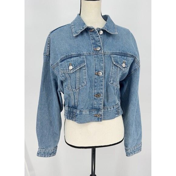 Zara Women's Short Denim Jacket Size Small Long Sleeve Raw Edges 100% Cotton - Picture 9 of 9